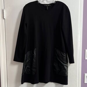 BCBGMaxAzria Black Long-Sleeve Shift Dress with Leather Pockets